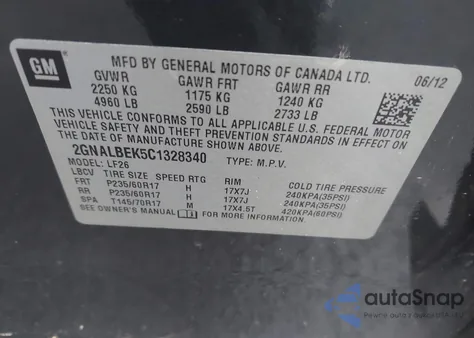2012 Chevrolet Equinox Ls z USA, uszkodzony, nr VIN 2GNALBEK5C1328340